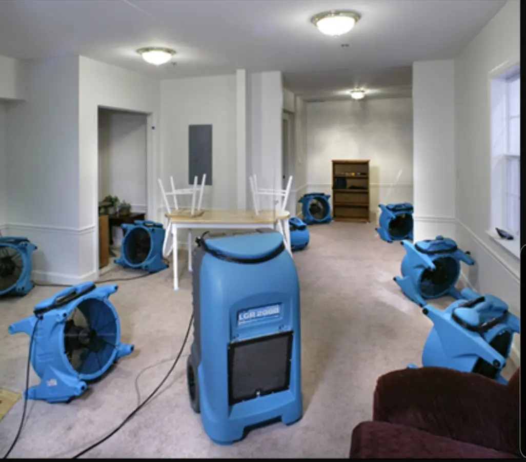 Air movers and dehumidifier setup for Water Extraction & Removal in Manteno
